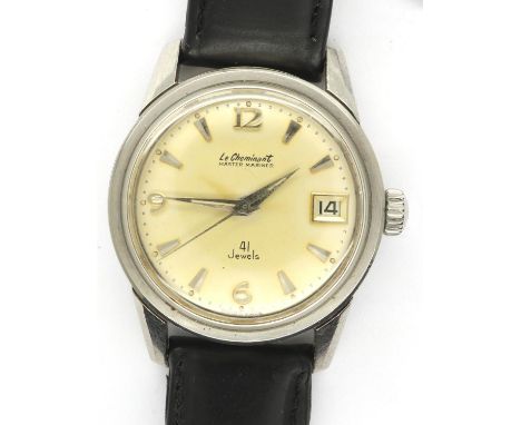 Le CHEMINANT: Master Mariner gents 41 jewel steel cased manual wind wristwatch, with circular champagne dial with date apertu
