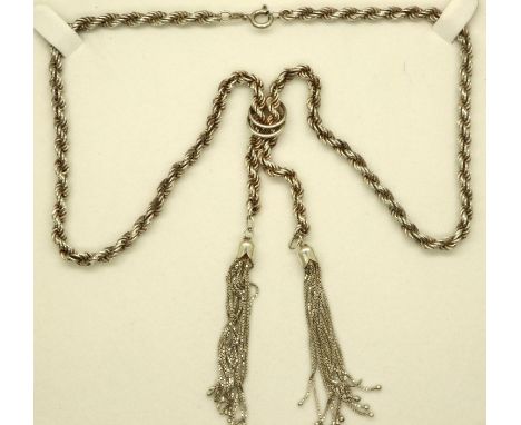 925 silver rope neck chain with tassel pendants, chain L: 74 cm. P&amp;P Group 1 (£14+VAT for the first lot and £1+VAT for su