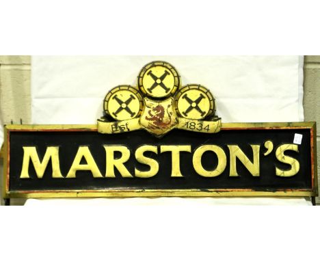 Vintage Marstons pub sign, W: 90 cm. P&amp;P Group 3 (£25+VAT for the first lot and £5+VAT for subsequent lots) 