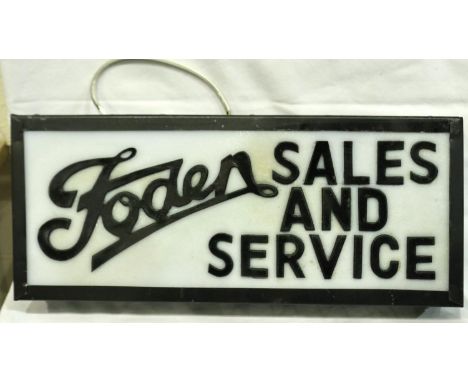 Foden Sales and Service illuminated sign, 58 x 24 x 10 cm. P&amp;P Group 3 (£25+VAT for the first lot and £5+VAT for subseque