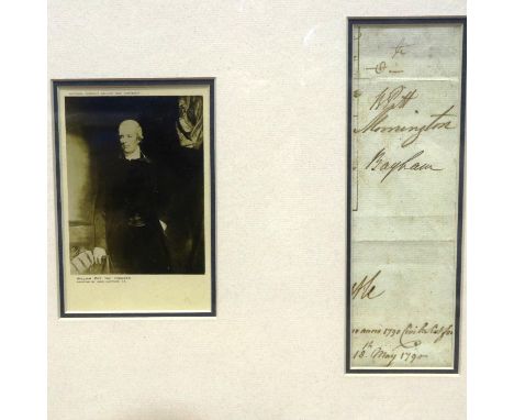 Signature and print of William Pitt The Younger, signature dated 1790, overall 40 x 30 cm. P&amp;P Group 3 (£25+VAT for the f