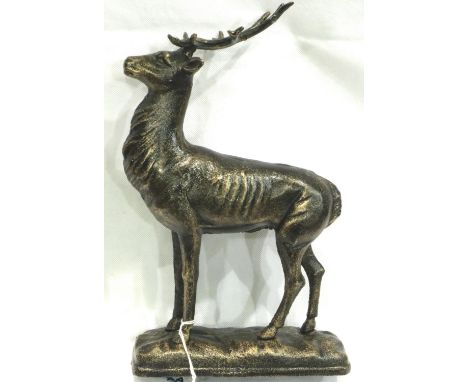 Bronzed cast iron standing stag, H: 35 cm. P&amp;P Group 2 (£18+VAT for the first lot and £3+VAT for subsequent lots) 