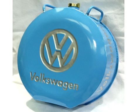 Blue metal VW petrol can, H: 36 cm. P&amp;P Group 3 (£25+VAT for the first lot and £5+VAT for subsequent lots) 