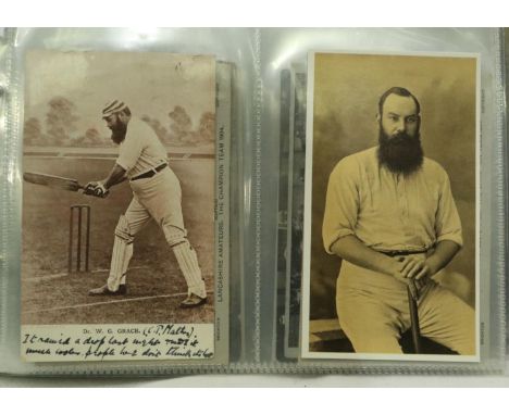 Approximately 50 cricketing postcards to include English and touring teams and WG Grace, some postally used. P&amp;P Group 1 