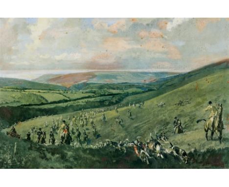 AFTER LIONEL EDWARDS The Devon and Somerset, full cry. Colour print, signed in pencil on the mount, 38cm x 52cm