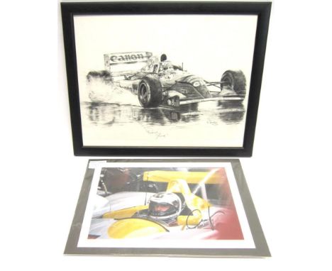 MOTOR RACING - R. VAUGHAN (BRITISH, CONTEMPORARY) 'Red Five', pencil, titled, signed and dated '[19]94', 27.5cm x 35.5cm, fra