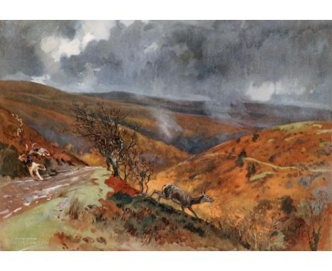 AFTER LIONEL EDWARDS (BRITISH, 1878-1966) 'Hind Hunting - Back into Horner (Devon and Somerset)', colour print, the mount sig