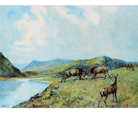 AFTER LIONEL EDWARDS  Stags rutting in the Highlands, colour print, limited edition, No 196/200, 36 x 45cm