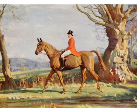 AFTER SIR ALFRED MUNNINGS The Prince of Wales on Forest Witch, colour print, 18 x 24.5cm