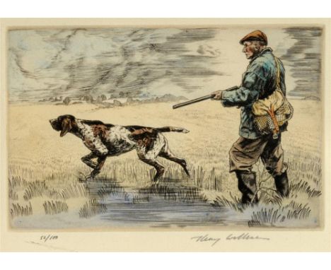 AFTER HENRY WILKINSON A Pointer and Sportsman flushing game, a limited colour engraving no. 52/100, signed and numbered on th