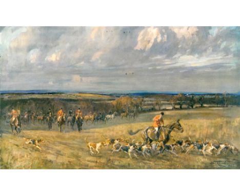 AFTER LIONEL EDWARDS Huntsman with hounds, the field in the background, colour print, signed in pencil on the mount, 28cm x 4