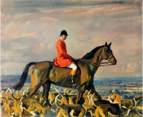 AFTER SIR ALFRED MUNNINGS 'Portrait of Major T. Bouch with the Belvoir Hounds', colour print, published by Frost & Reed, 1956