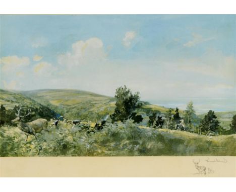 AFTER LIONEL EDWARDS The Devon and Somerset above Porlock Bay Colour print, published by The Sporting Gallery Ltd, signed in 