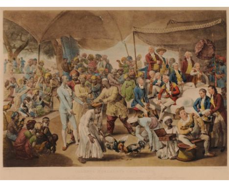 RICHARD EARLOM (1743-1822), AFTER JOHANN ZOFFANY 'Colonel Mordaunt's Cock Match at Lucknow...', hand-coloured print, 49cm x 6