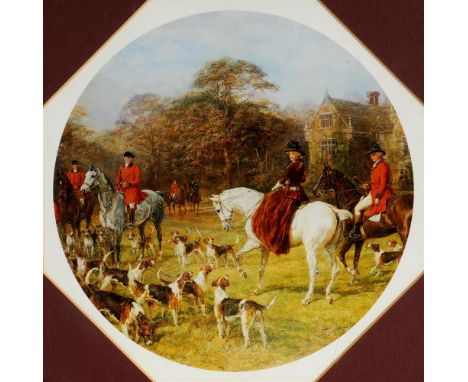 A SET OF FIVE COLOUR HUNTING PRINTS  Circular, 20.5cm diameter, in an octagonal frame