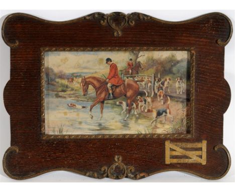AFTER N. DRUMMOND 'Fording the Stream' and 'The Find', two colour hunting prints, in ornate oak frames with gilt decoration, 