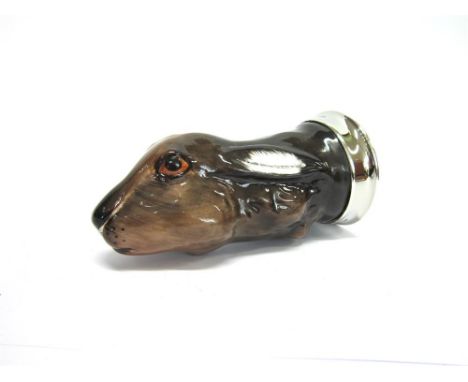 A BONE CHINA HARE STIRRUP CUP Hand painted & artist signed, from a limited edition of 50, with plated mount, 13cm 