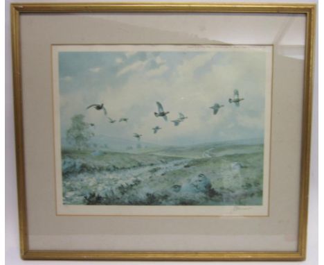 AFTER JOHN CYRIL HARRISON (BRITISH, 1898-1985) Grouse in flight, colour print, limited edition 147/200, published by The Tryo