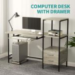 10 X MECOR COMPUTER DESK 2 DRAWER/KEYBOARD TRAY, 55" WORKSTATION FOR HOME OFFICE (OAK GREY)