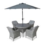 ST TROPEZ STONE 4 SEAT DINING SET WITH PARASOL LUXURY RATTAN GARDEN FURNITURE RRP £1429