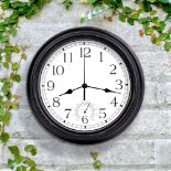 20 X 12" BLACK WALL CLOCK WATERPROOF INDOOR OUTDOOR QUARTZ MOVEMENT - RRP £240