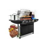 BULK LOT OF 8 CAMPFIRE 4+1 GAS BURNER GRILL BBQ BARBECUE WITH SIDE BURNER & STORAGE