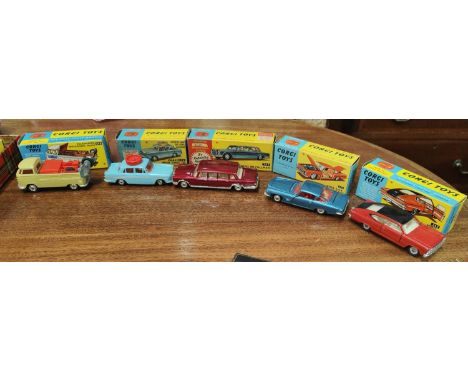 5 originally boxed Corgi cars:- "Marlin Rambler" 263; "Motor School Car" 236; Mercedes Benz Goodall man" 247; "Volkswagen Bre