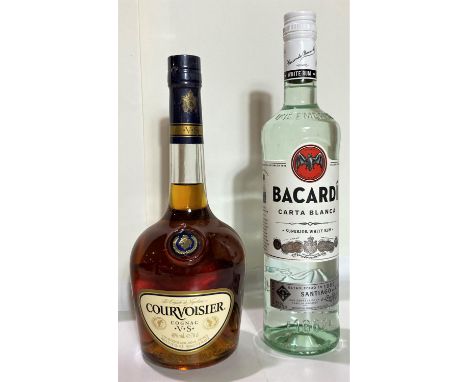 A 70cl bottle of Courvoisier Cognac, 40% vol; a 70cl bottle of Bacardi Carta Blanco rum, 37.5% vol 
