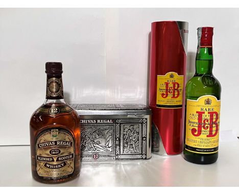 A J &amp; B Rare Blend of Scotch whisky in tin tube; a 70cl&nbsp; bottle of 12 year old Chivas Regal Scotch whisky, in fitted
