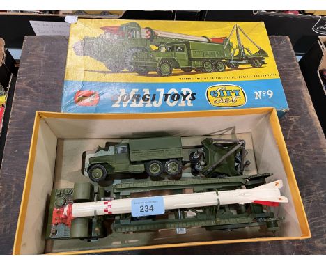 An original boxed Corgi number 9 "Corporal Missile Erector Vehicle, launcher &amp; tow truck" (Box worn) 
