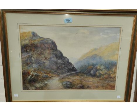 Henry Wilkinson, Mountain pass watercolour, signed, 35 x 49cm framed and glazed; a pair of Lakeland scenes 