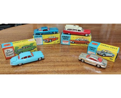 4&nbsp;originally boxed Corgi cars:- "Simca 1000" 315; "Jaguar Mark X" 238; "Superior Ambulance" 437; "Ghia 16.4" 241 (some b