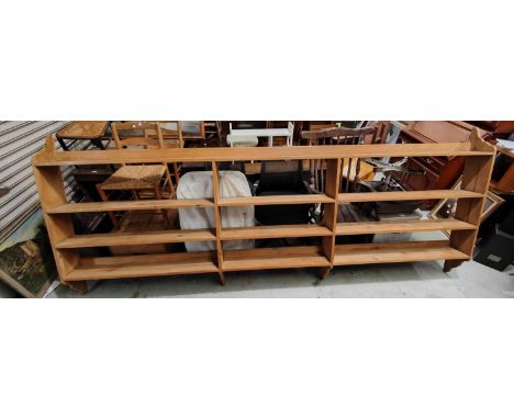 A light pine long wall-hanging bookcase, academic style, length 340cm, height 140cm 