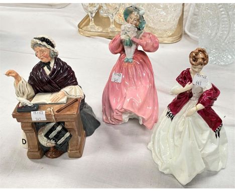 Two pieces of Royal Doulton:&nbsp; a group, Schoolmarm, HN223; a figure Marguerite; a Royal Worcester figure, First Dance 