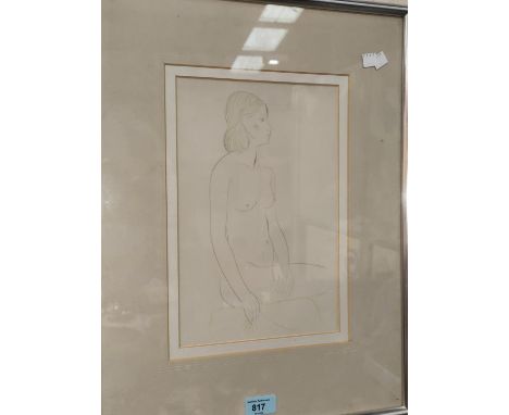 After Eric Gill:&nbsp; pencil on paper, three quarter length sketch of a naked woman, 30 x 20cm, framed, Tib Lane Gallery lab