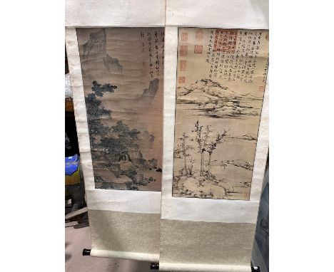 Two Chinese prints of traditional scroll paintings 