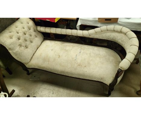 A Victorian mahogany framed chaise longue with button back etc. 