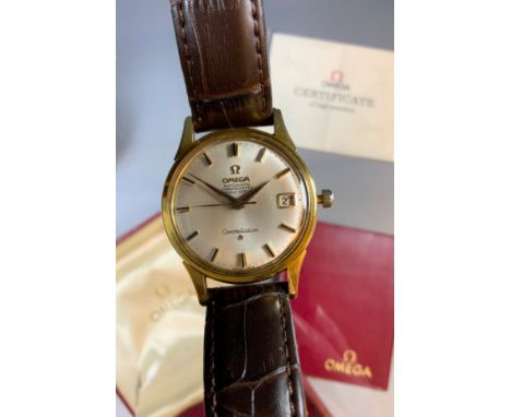 Omega - a 1960s 18ct gold cased Constellation Automatic Chromometer wristwatch, 33mm diameter case, silvered dial, block bato