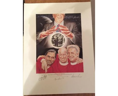 Best Law + Charlton Signed Football Print: 1997 The Sorcerers Three Apprentices. European Footballer of The Year: George Best
