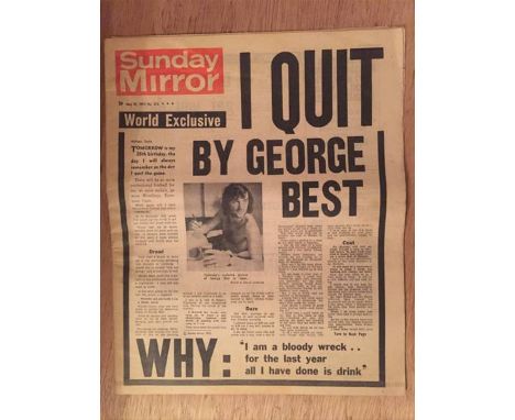 George Best I Quit Sunday Mirror Newspaper: Complete Newspaper dated 21 5 1972 with the front page all about Best saying all 