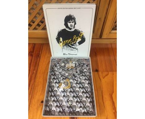 Ben Sherman George Best Limited Edition Boxed Shirt: Black and grey portrait. Unused in original box with tags.