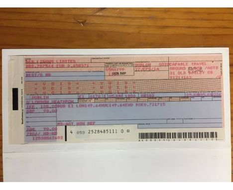 George Best Flight Ticket: Dated 05/05/99 with Manchester United on verge of the treble. Aer Lingus flight ticket Dublin to L