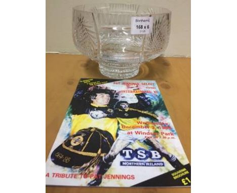 George Best Gift From Pat Jennings: Glass Bowl presented by Jennings to George Best for playing in the testimonial match date