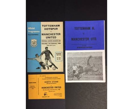 67/68 Tottenham v Manchester United Programmes + Ticket: Official and pirate programme together with unused ticket dated 3 2 