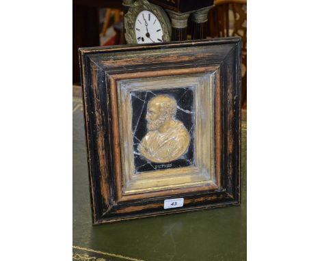 A Grand Tour style painted wood and composition portrait plaque, Petrus 