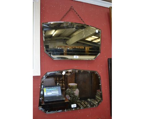 A full length mirror, bevel glass; three Art Deco wall mirrors