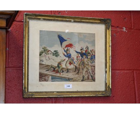 A 19th century military woolwork picture, depicting a charge of the French army, 25cm x 29cm