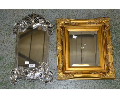 An Art Nouveau style table top mirror; a gilt framed mirror