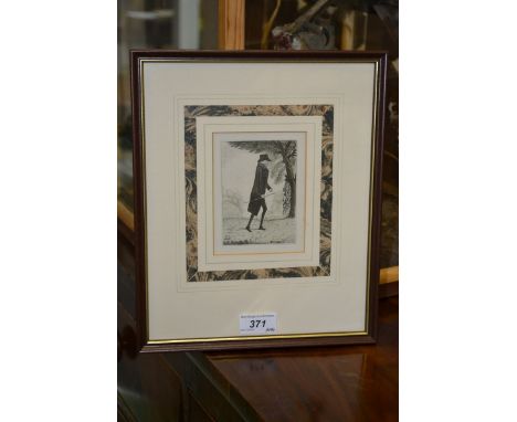 An engraving of a parson walking with a stick , 
After John Kay 1788,
12 X 9cm,
framed and mounted.