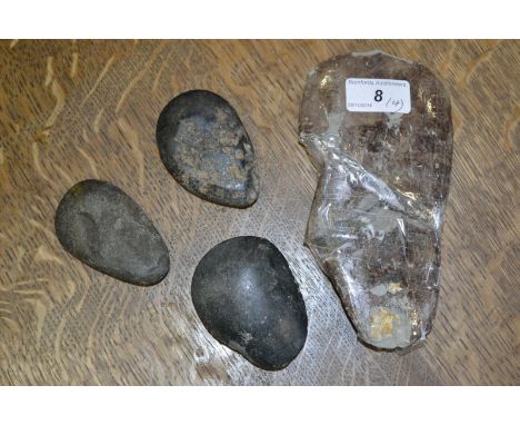 Tribal Art - a Papua New Guinea stone hand axe, 7.5cm long; others (4)

Provenance: Ronald Kitson Collection